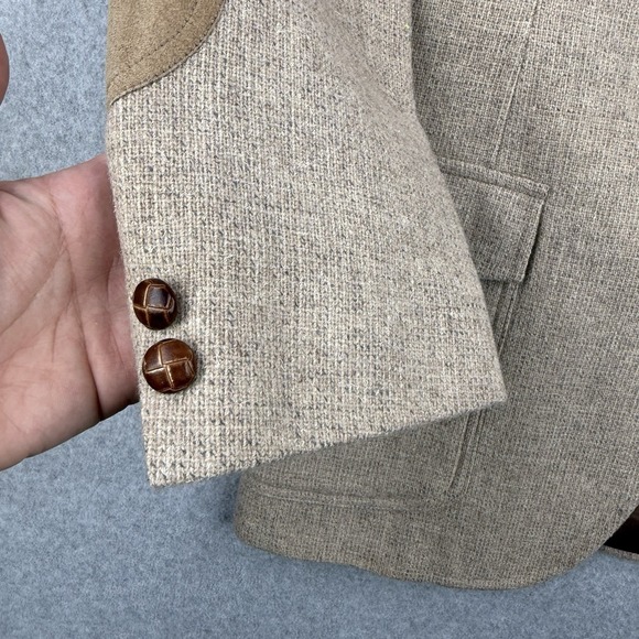 Vintage Pendleton Blazer Mens 40 Beige Virgin Wool Suede Yoke Elbow Patches USA - Picture 4 of 16